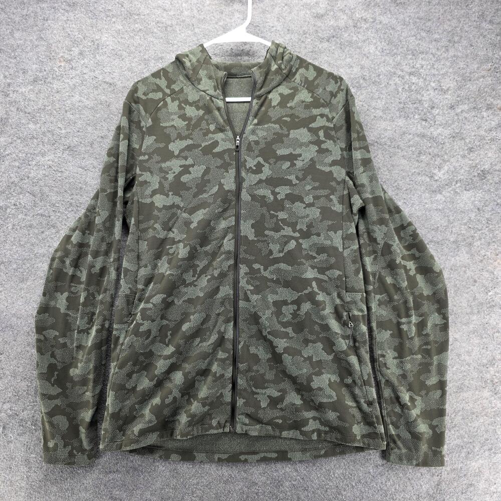 Lululemon Hoodie Womens L Green Full Zip Hooded Pockets Camouflage Knit